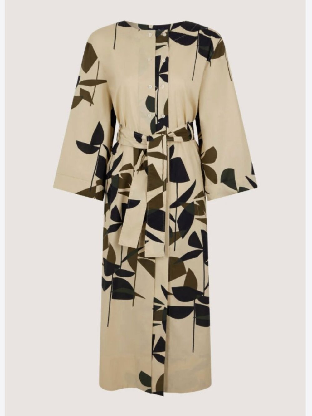 Sœur Leaf Print Button Up Belted Dress